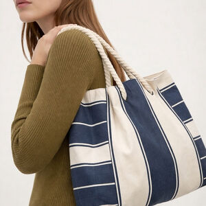 Women's Limited Lancôme Blue & White Striped Nautical Canvas Tote Bag